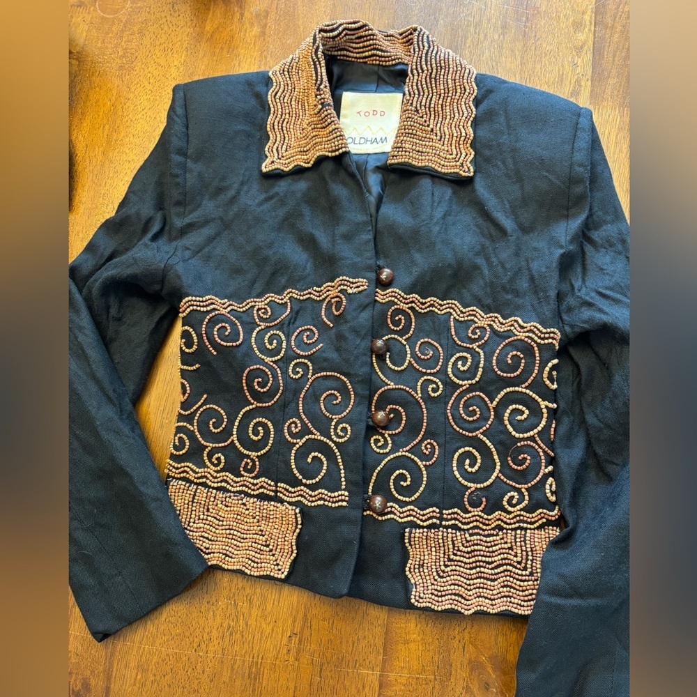 Todd Oldham vintage Black Jacket with brown Beaded Swirls medium collectable